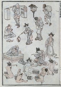 Dagliga gester från en manga (färgtryck) av Katsushika Hokusai