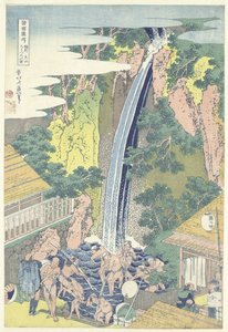 Roben-vattenfallet vid Oyama i Sagami-provinsen Soshu Oyama Roben no taki (titel på objekt) En rundtur i vattenfallen i provinserna (serietitel) Shokoku taki meguri (serietitel på objekt) av Katsushika Hokusai
