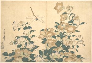 Trollslända och klockblomma av Katsushika Hokusai
