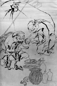 Ebisu och Daikoku firar nyårsfestivalen, 1700-1800-talet. av Katsushika Hokusai