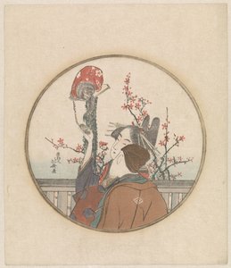 Par med apan och blomma gren av Katsushika Hokusai