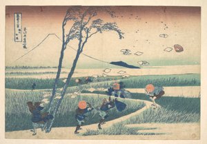 Ejiri i Suruga-provinsen (Sunshū Ejiri), ur serien ”De trettiosex vyerna av berget Fuji” (Fugaku sanjūrokkei) av Katsushika Hokusai