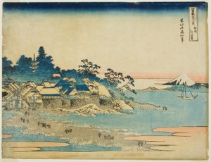 Kazu Enoshima Sagami P Rovinse (Oraffinerad Sake Enoshima), från serien "Tyrty x Views of Mount Fuji (Fugaku Usaju Rokukei)" av Katsushika Hokusai