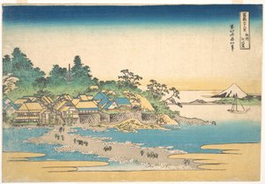 Enoshima i provinsen Sagami (Sōshū Enoshima), ur serien ”De trettiosex vyerna av berget Fuji” (Fugaku sanjūrokkei) av Katsushika Hokusai