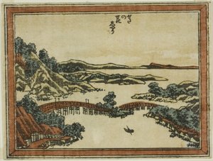 Evening Glow at Seta (Seta no sekisho), från serien Eight Views of Omi in Etching Style (Doban Omi hakkei) av Katsushika Hokusai
