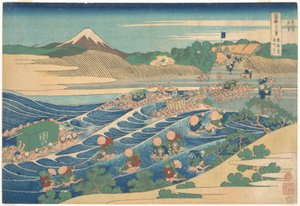 Fuji sett från Kanaya längs Tōkaidō (Tōkaidō Kanaya no Fuji), ur serien ”Trettiosex vyer av berget Fuji” (Fugaku sanjūrokkei) av Katsushika Hokusai
