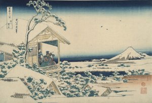 Fuji från Koishikawa en snöig morgon, ur serien ”Trettiosex vyer av berget Fuji” av Katsushika Hokusai