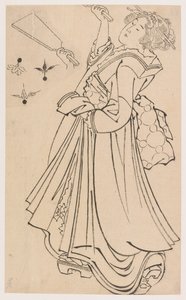 Flicka som leker med en stridsman och fjäderboll, sent 1700-tidigt 1800-tal. av Katsushika Hokusai