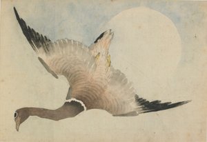 Gås som flyger framför månen, sent 1700-tidigt 1800-tal. av Katsushika Hokusai