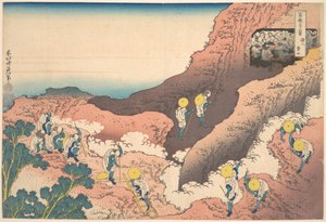 Grupper av bergsklättrare (Shojin tozan), ur serien ”De trettiosex vyerna av berget Fuji” (Fugaku sanjūrokkei) av Katsushika Hokusai