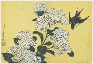 Hortensia och svala, ca. 1832 av Katsushika Hokusai
