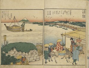 Illustrerad bok med vyer från båda stränderna av Sumida-floden av Katsushika Hokusai