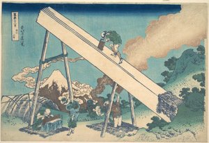 I bergen i provinsen Tōtomi (Tōtomi sanchū), ur serien ”De trettiosex vyerna av berget Fuji” (Fugaku sanjūrokkei) av Katsushika Hokusai