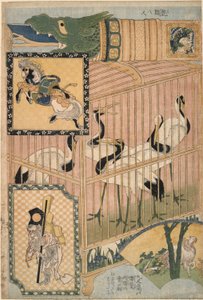 Japanska bur- och manchuriska tranor, från en uppsättning Reklam jättehalm fungerar i en rättvis attraktion av Katsushika Hokusai