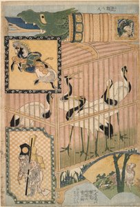 Japanska burtranor och manchuriska tranor, ur serien ”Jätteverk av halm för en nöjesparkattraktion” av Katsushika Hokusai