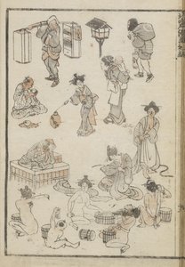 Japanskt bad (träsnitt) av Katsushika Hokusai