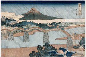Kintai Bridge, Suo Province", från serien "Wonderous Views of Famous Bridges in all the Provinces" av Katsushika Hokusai