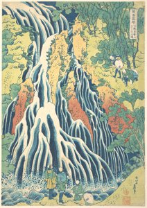 Kirifuri-vattenfallet vid berget Kurokami i Shimotsuke (Shimotsuke Kurokamiyama Kirifuri no taki), ur serien ”En rundtur bland vattenfall i olika provinser” (Shokoku taki meguri) av Katsushika Hokusai