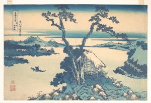 Suwa-sjön i provinsen Shinano (Shinshū Suwako), ur serien ”De trettiosex vyerna av berget Fuji” (Fugaku sanjūrokkei) av Katsushika Hokusai