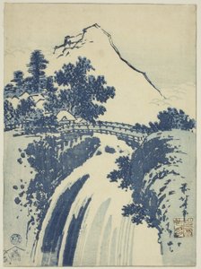 Landskap med vattenfall, från en serie chubantryck utan titel av Katsushika Hokusai
