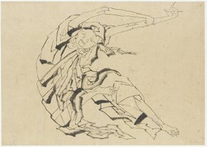 Långarmad man stretching, Edo-period (bläck på papper) av Katsushika Hokusai