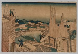 Lumberyard, 1760-1849. av Katsushika Hokusai