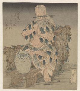 Man i en dräkt av löv av Katsushika Hokusai
