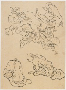 Dansande män och diverse figurer, sent 1700- och början av 1800-talet. av Katsushika Hokusai