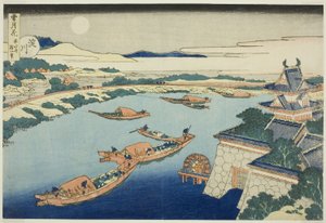 Moonlight on the Yodo River (Yodogawa), från serien "Snow, Moon and Flowers (Setsugekka)" av Katsushika Hokusai