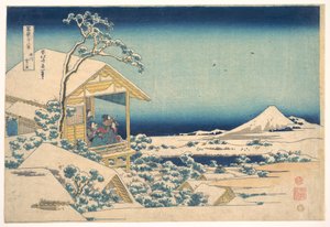 Morgonen efter snöfallet vid Koishikawa i Edo (Koishikawa yuki no ashita), ur serien ”De trettiosex vyerna av berget Fuji” (Fugaku sanjūrokkei) av Katsushika Hokusai