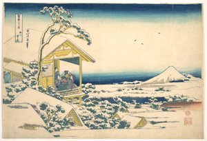 Morgonen efter snöfallet vid Koishikawa i Edo (Koishikawa yuki no ashita), ur serien ”De trettiosex vyerna av berget Fuji” (Fugaku sanjūrokkei) av Katsushika Hokusai