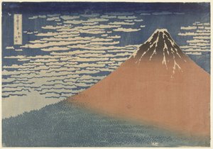 Mount Fuji i klart väder (även känd som Red Fuji), ca 1830 (träblockstryck) av Katsushika Hokusai