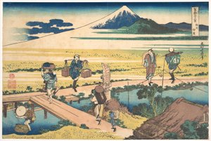 Nakahara i Sagami-provinsen (Sōshū Nakahara), ur serien ”De trettiosex vyerna av berget Fuji” (Fugaku sanjūrokkei) av Katsushika Hokusai