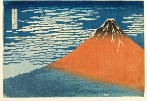 Nr. 8 Fuji i klart väder/ Röd Fuji, Edo-perioden, ca 1831-33 (träsnitt på papper) av Katsushika Hokusai