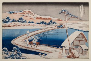 Gammal vy över pontonbron vid Sano i provinsen Kōzuke, ur serien ”Anmärkningsvärda vyer över broar i olika provinser” av Katsushika Hokusai