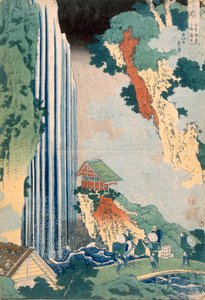 Ona vattenfall på Kisokaido, 1827 (träblock i färg) av Katsushika Hokusai