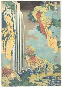Ono-vattenfallet längs Kisokaidō (Kisokaidō Ono no bakufu), ur serien ”En rundtur bland vattenfall i olika provinser” (Shokoku taki meguri) av Katsushika Hokusai