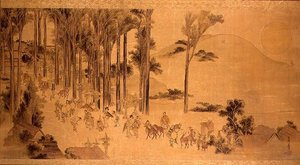 Pilgrimer vid Kasuga Shrine (måla på siden) av Katsushika Hokusai