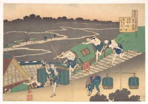 Dikt av Fujiwara no Michinobu Ason, ur samlingen ”Hundra dikter förklarade av amman” (Hyakunin isshu uba ga etoki) av Katsushika Hokusai