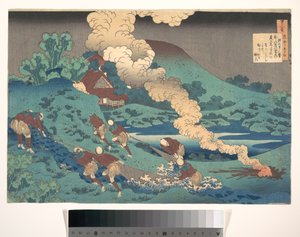 Dikt av Kakinomoto Hitomaro, ur samlingen ”Hundra dikter förklarade av amman” (Hyakunin isshu uba ga etoki) av Katsushika Hokusai