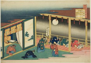 Dikt av Sanjo-in, från serien "One Hundred Poems Explained by the Nurse" av Katsushika Hokusai