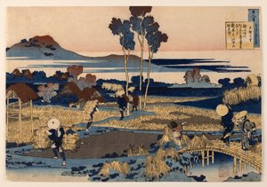 Dikt av Tenchi Tennō, ur serien ”Hundra dikter förklarade av barnsköterskan” av Katsushika Hokusai