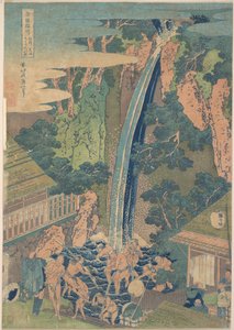 Rōben-vattenfallet vid Ōyama i Sagami-provinsen (Sōshū Ōyama Rōben no taki), ur serien ”En rundtur bland vattenfall i olika provinser” (Shokoku taki meguri) av Katsushika Hokusai
