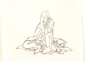 Sittande gammal man som stöder sig på en käpp av Katsushika Hokusai