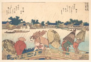 Dusch vid den nya Yanagi-bron av Katsushika Hokusai