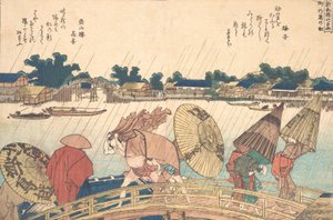 Dusch vid New Yanagi Bridge, 1806. av Katsushika Hokusai