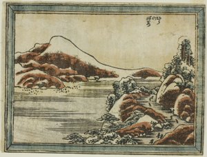 Snow at Dusk at Hira (Hira no bosetsu), från serien Eight Views of Omi in Etching Style (Doban Omi hakkei) av Katsushika Hokusai