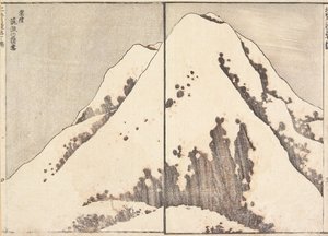 Snö på toppen av berget Tsukuba i Hitachi-provinsen av Katsushika Hokusai