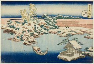 Snö vid Sumida-floden, ur serien ”Snö, måne och blommor” av Katsushika Hokusai
