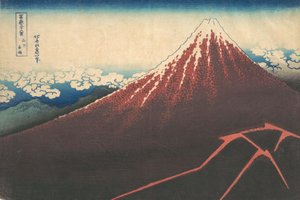 Storm under berget Fuji Sanka no haku u, från serien Thirty-six Views of Mount..., ca. 1830-32. av Katsushika Hokusai